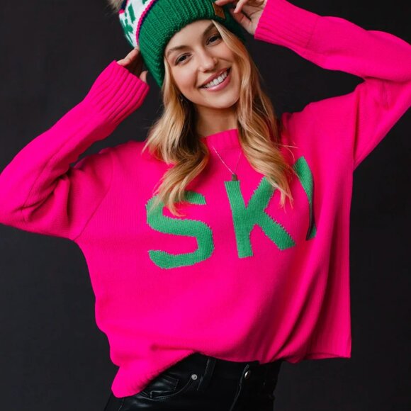 Bright Pink & Green Ski Sweater - Picture 1 of 2